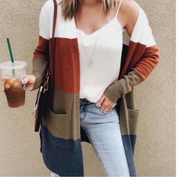 MADEWELL color block open cardigan sweater duster - Picture 4 of 16